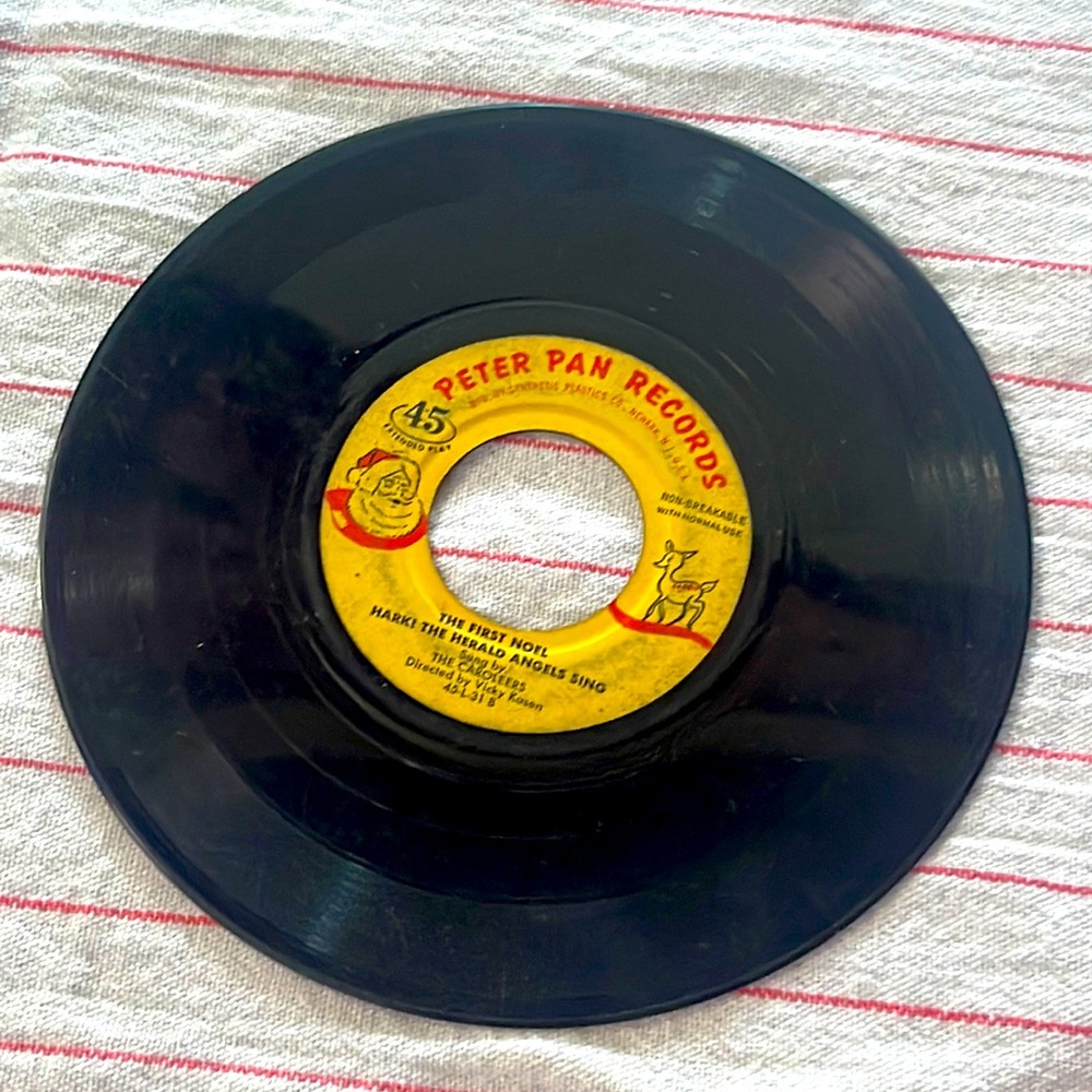 Christmas songs on vintage vinyl record 45 rpm